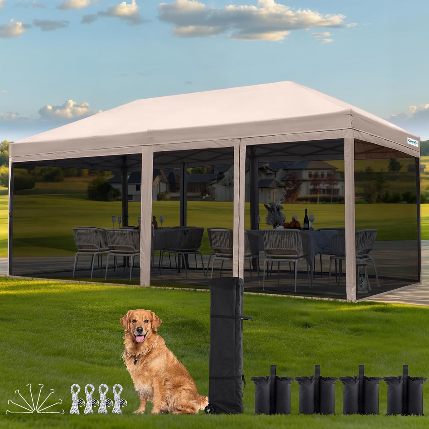 Quictent 10'x10' Pop up Screened Canopy Tent with Mosquito Netting | Portable Easy up Outdoor Screen House Shelter for Patio, Camping and Picnic, Includes Wheeled Carry Bag