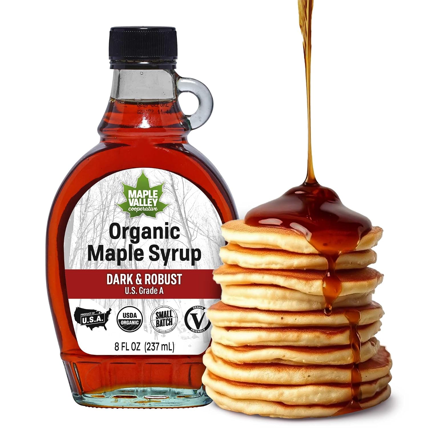 Maple Valley Organic Pure Maple Syrup, Dark & Robust, 32oz (Glass Bottle)​ | Naturally Sweetens Cooking, Baking, Coffee, Tea and Marinades; A Better Alternative to Refined Sugar and Table Syrup