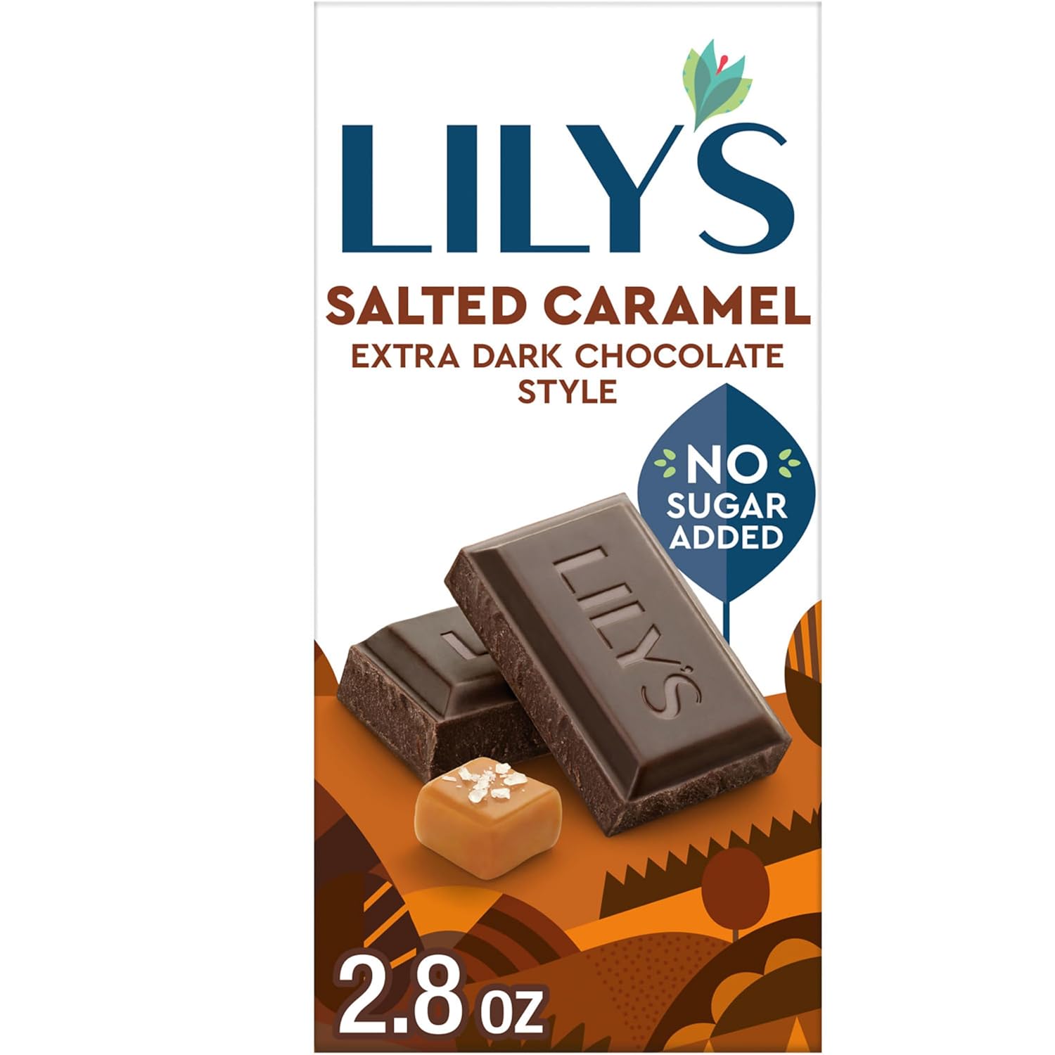 LILY'S Salted Caramel Extra Dark Chocolate Style No Sugar Added, Sweets Bar, 2.8 oz