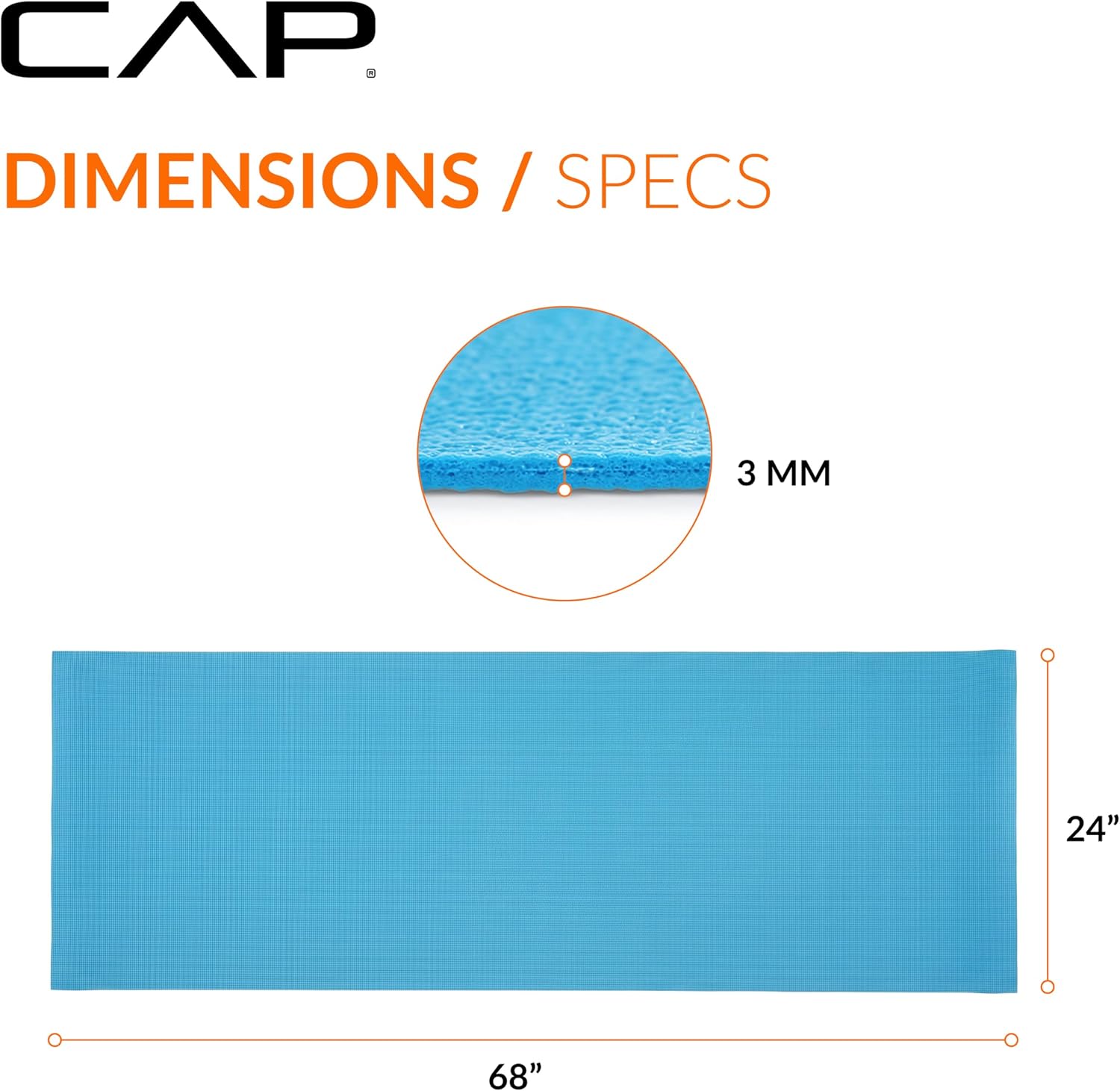 CAP Non-Slip Yoga Mat for Home Workout & Pilates, Lightweight Exercise Fitness Mat with Textured Grip Surface