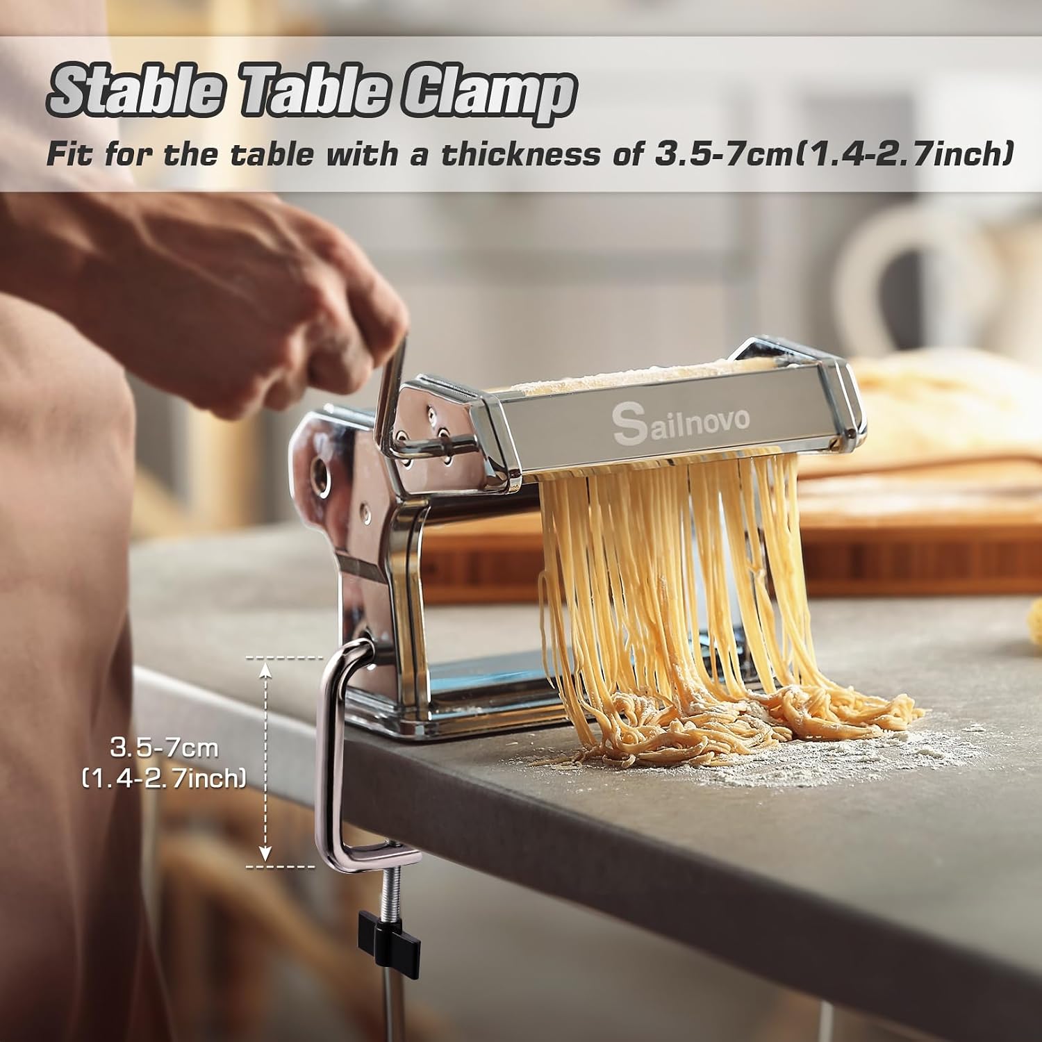 Sailnovo 3-in-1 Pasta Maker with 9-Setting Pasta Roller & Cutters