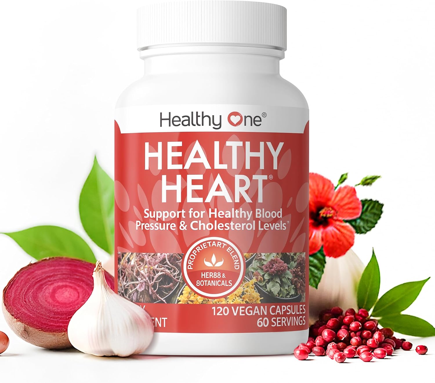 Healthy Heart - Healthy Cholesterol Circulation & Blood Pressure - 60ct | Fights Plaque, Supports Normal LDL & HDL, Artieries, Circulation, Contains CoQ10, Beet Root, Garlic, Olive Leaf And More