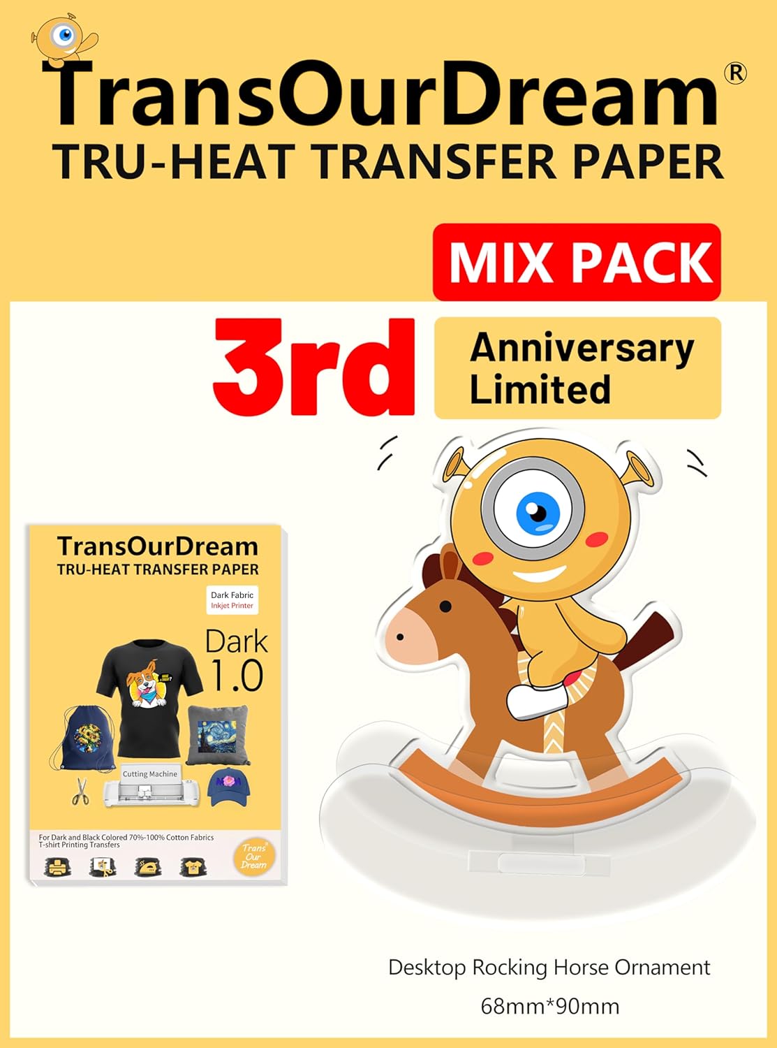 TransOurDream Heat Transfer Paper for Dark T Shirts(10 Sheets, 8.5x11),Printable HTV Heat Transfer Vinyl for Inkjet Printers