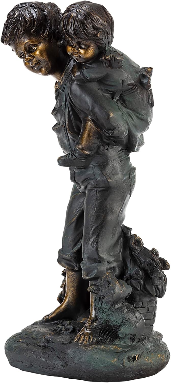 Alpine Corporation 26" Tall Indoor/Outdoor Girl Jumping Over Boy Statue Yard Art Decoration