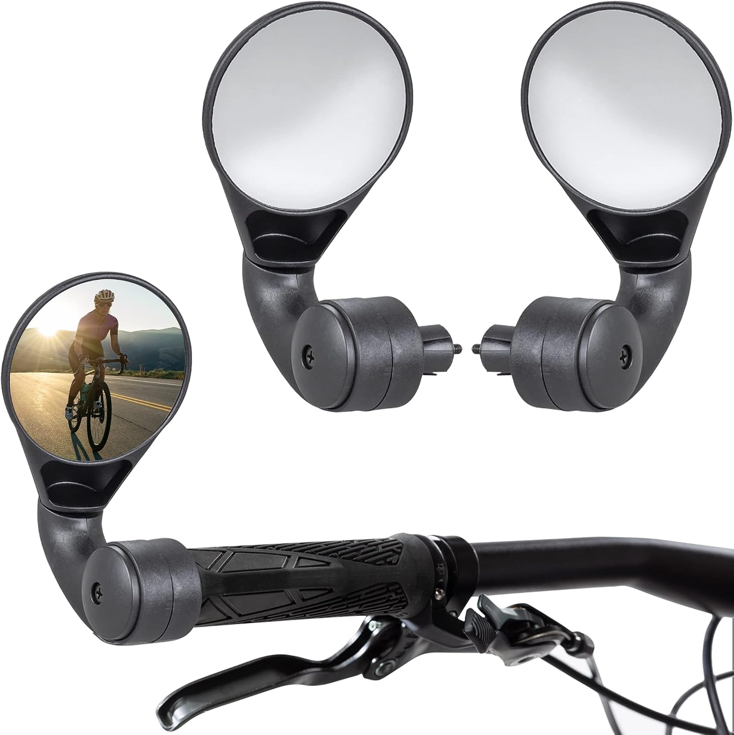 Drop Bar Bike Mirrors - Pair of Road Bike Mirrors for Drop Handlebars - Bar End Bicycle Mirrors Set, Swiss-Made (Black, Pair)