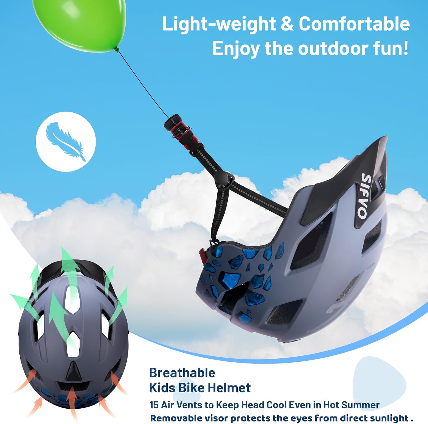Kids Helmet, SIFVO Kids Bike Helmet Boys and Girls Bike Helmet with Cool Visor Helmet for Kids 5-14