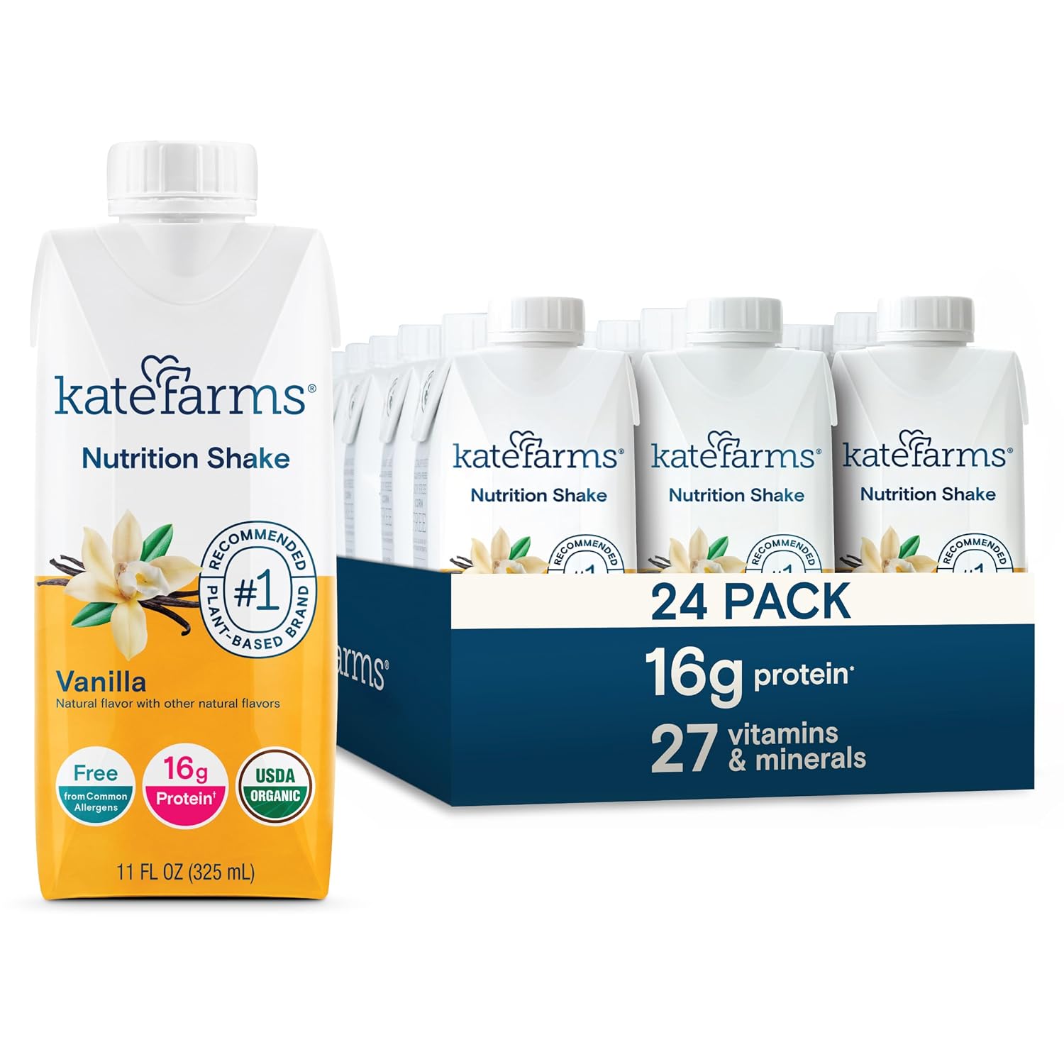 KATE FARMS Organic Nutrition Shake, Chocolate, 16g Protein, 12 Pack