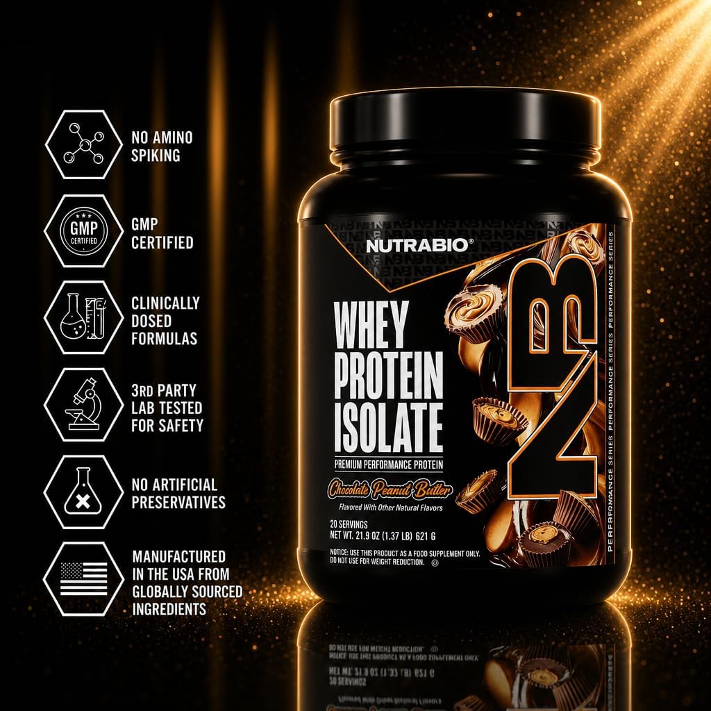 NutraBio 100% Whey Protein Isolate Protein Powder, 25g Protein with Complete Amino Acid Profile, Non-GMO, Soy & Gluten Free, Low Carb, Low Calorie Whey Protein Powder, Raw Unflavored, 20 Servings