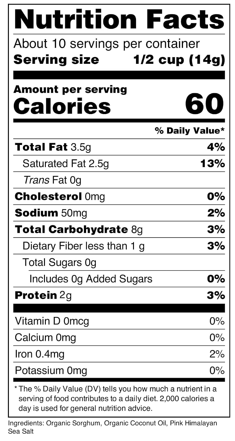 NATURE NATES Coconut Oil & Pink Himalayan Popped Sorghum, 4.3 OZ