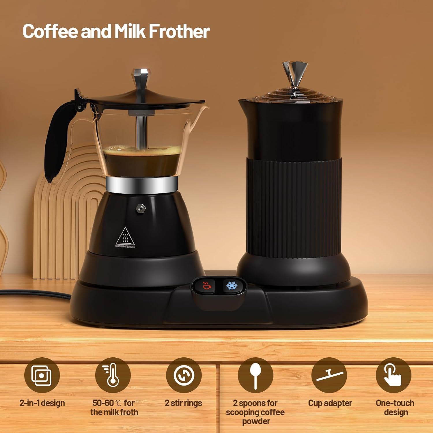 Electric Espresso Machine with Milk Frother 2 in 1 Efficient Moka Pot Coffee Maker with Milkfroth Aluminum One-Touch Operation for Effortless Cappuccinos Lattes Macchiatos White