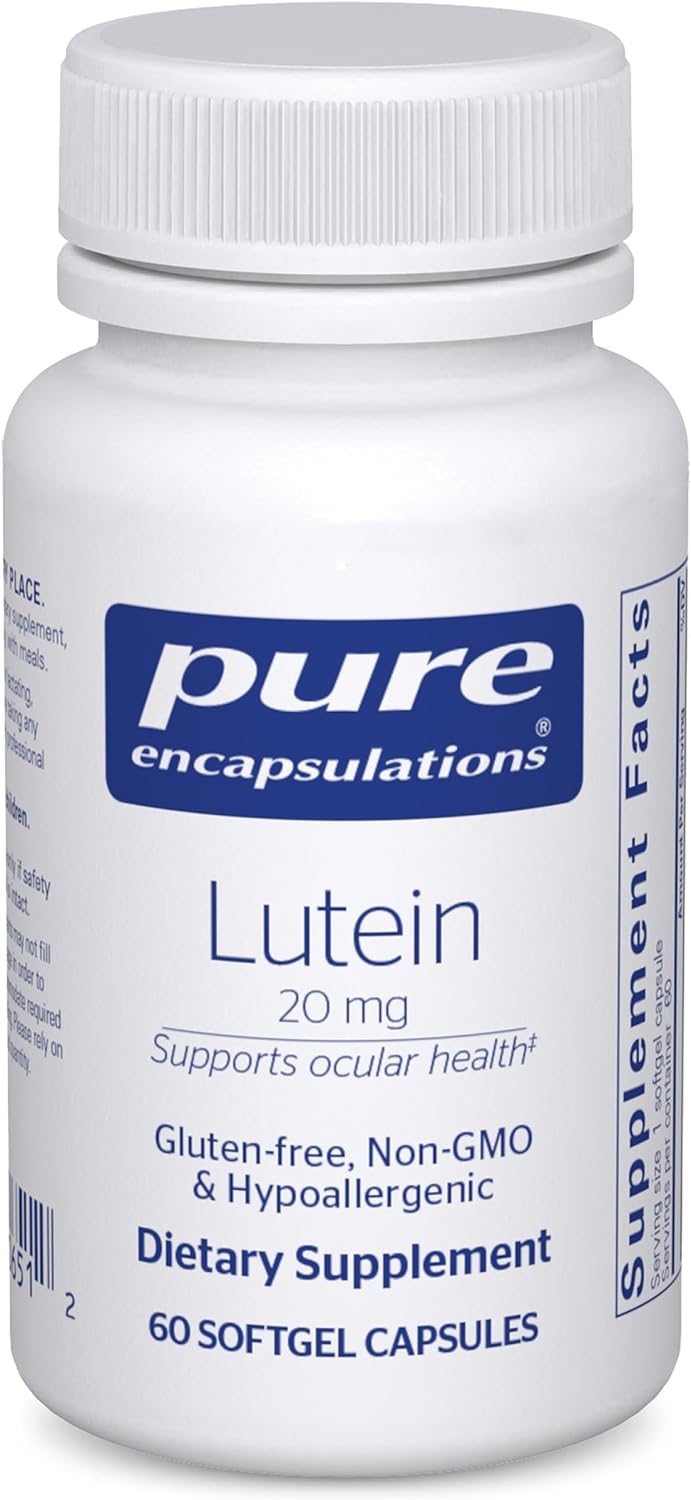 Pure Encapsulations Lutein 20 mg | Hypoallergenic Antioxidant Support for Healthy Visual Function* | 60 Softgel Capsules | Hypoallergenic Antioxidant Support for Healthy Visual Function*, Macular Health