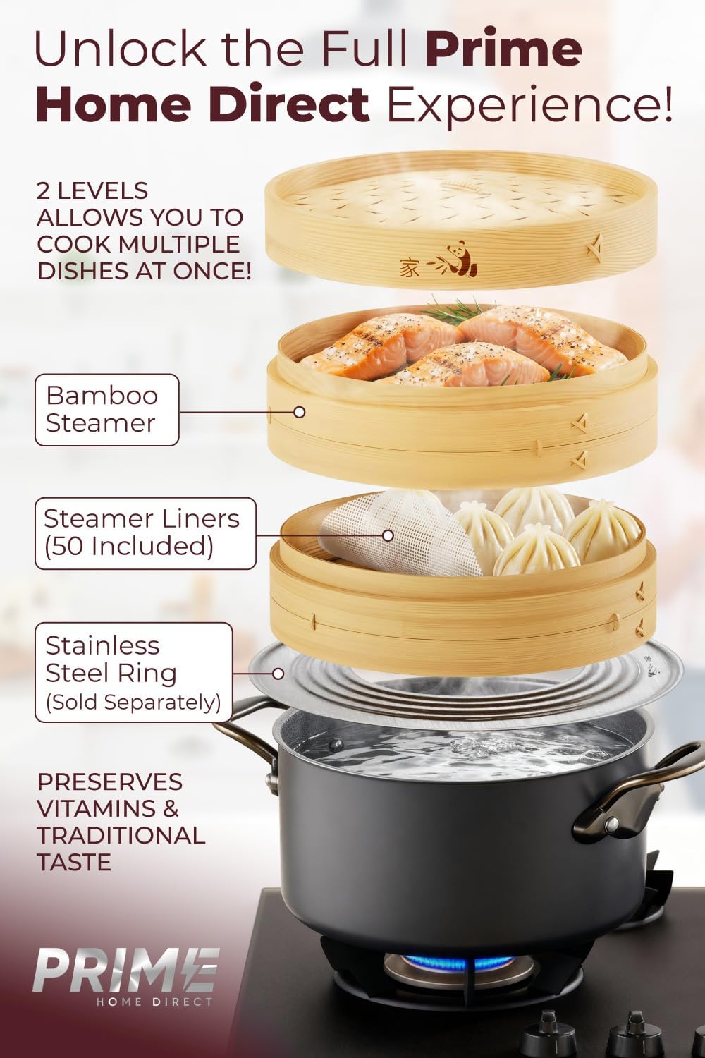 54-Piece Bamboo Steamer Basket Set, 10 Inch for Delicious, Authentic Meals