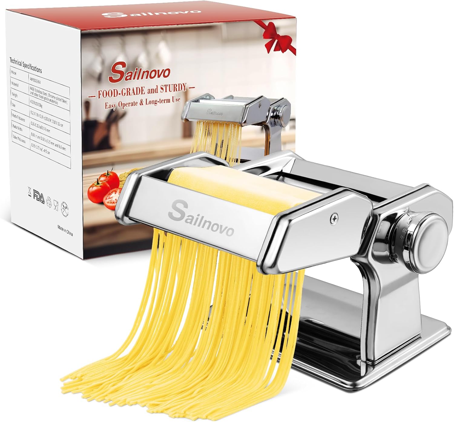 Sailnovo 3-in-1 Pasta Maker with 9-Setting Pasta Roller & Cutters