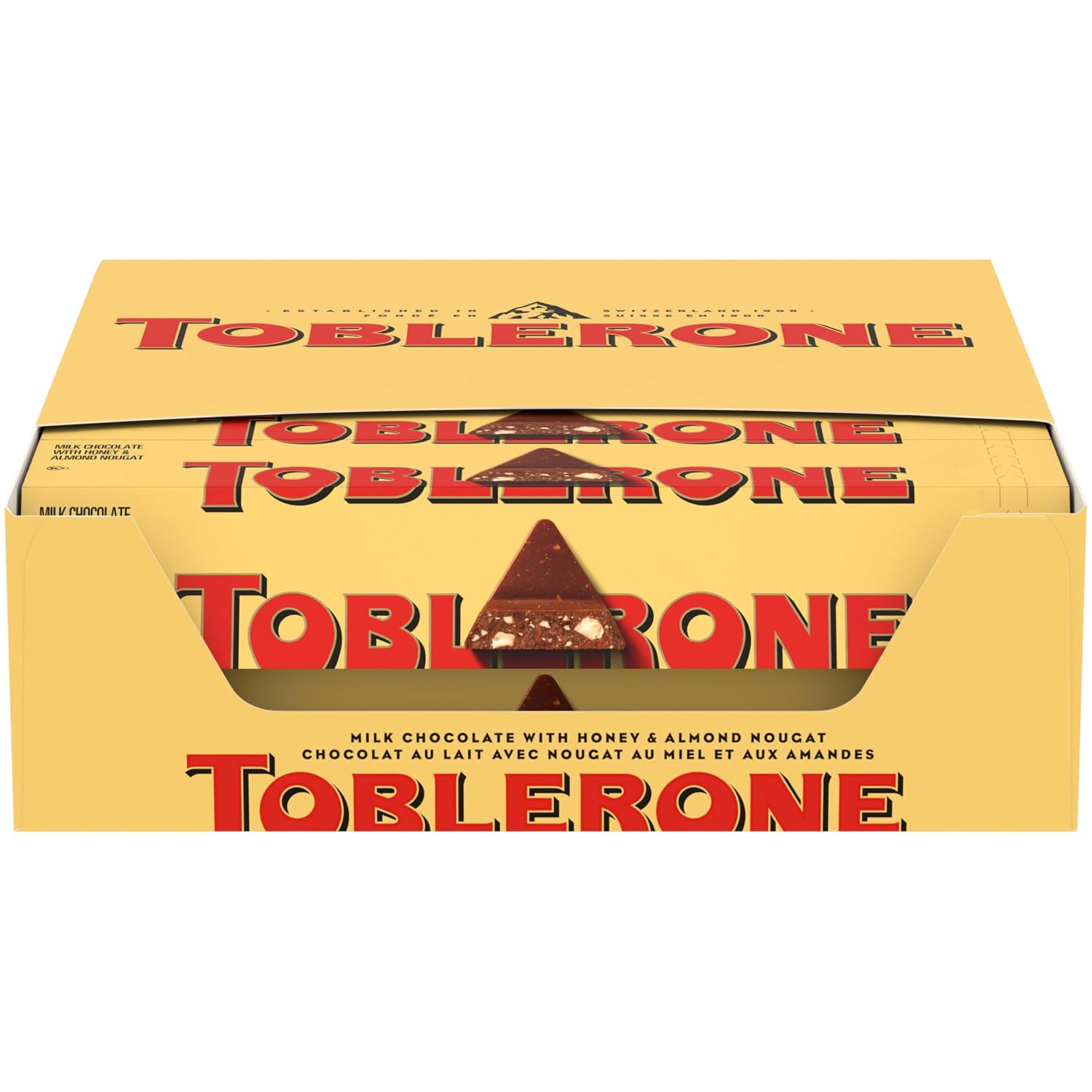 TOBLERONE Milk Chocolate Bar with Honey and Almond Nougat, 20 Bars | Bulk Chocolate