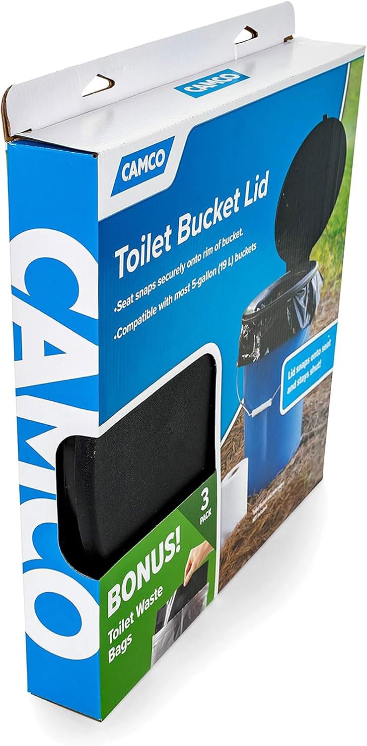 Camco Bucket Toilet Seat with Lid - Converts Standard 5 Gallon Bucket into Portable Toilet for Camping - Convenient Camping Toilet for Hunting &