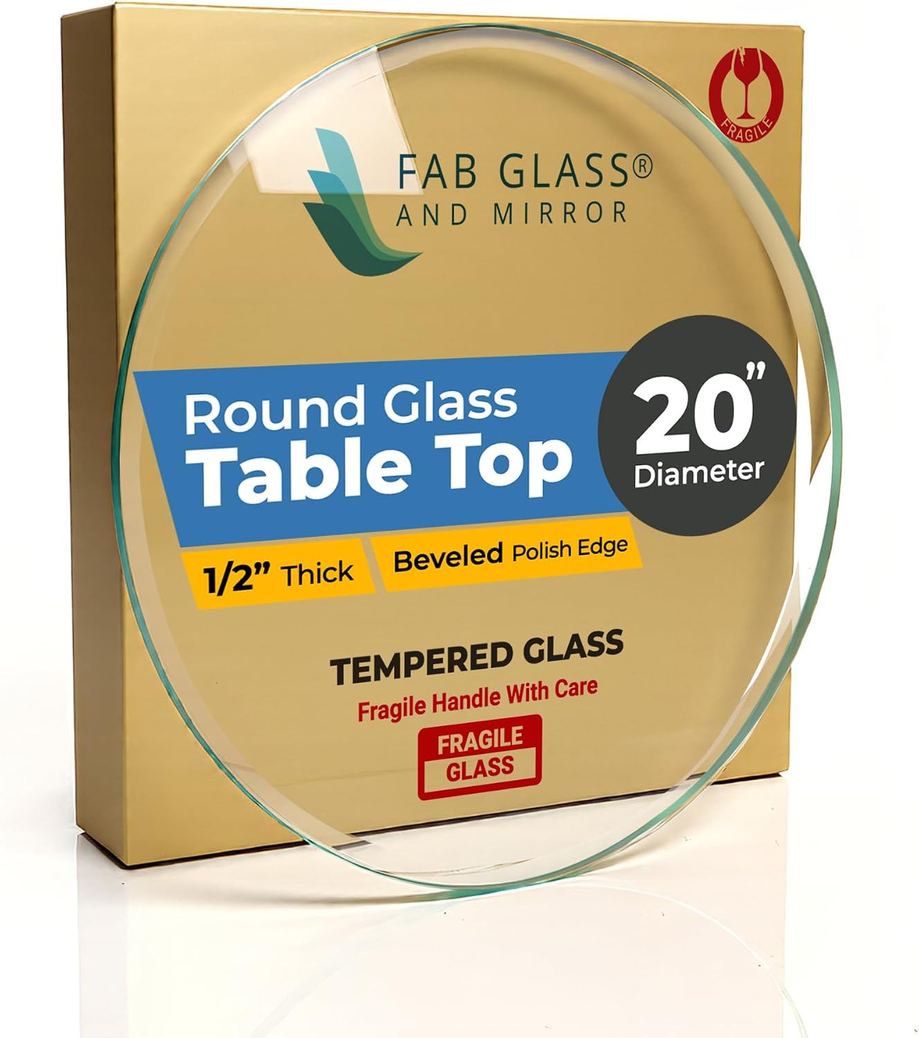 22 Inch Round Tempered Beveled Polished Edge Glass Table Top -1/2” Thick Round Glass Table Top–Heavy Duty, Dining, Coffee, and Office Tables by Fab Glass and Mirror