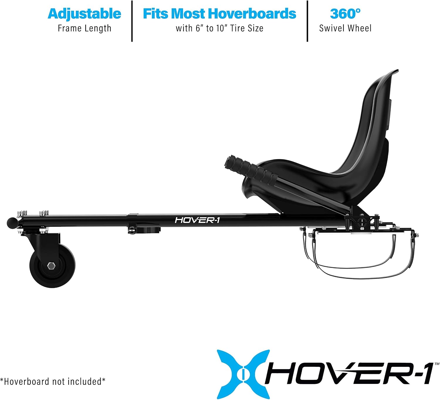 Hover-1 Buggy Hoverboard Attachment - Compatible with Most 6.5" & 8" Electric Hoverboards, Hand-Operated Rear Wheel Control, Adjustable Frame & Straps