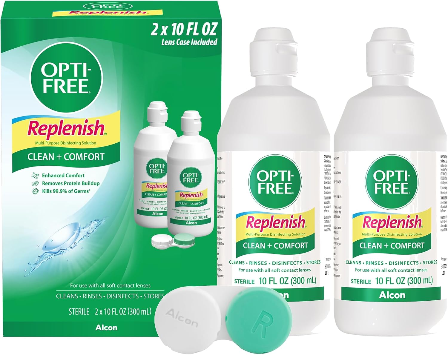 OPTI-FREE Replenish Multi-Purpose Contact Lens Solution, 10 Fl Oz, 2 Pack