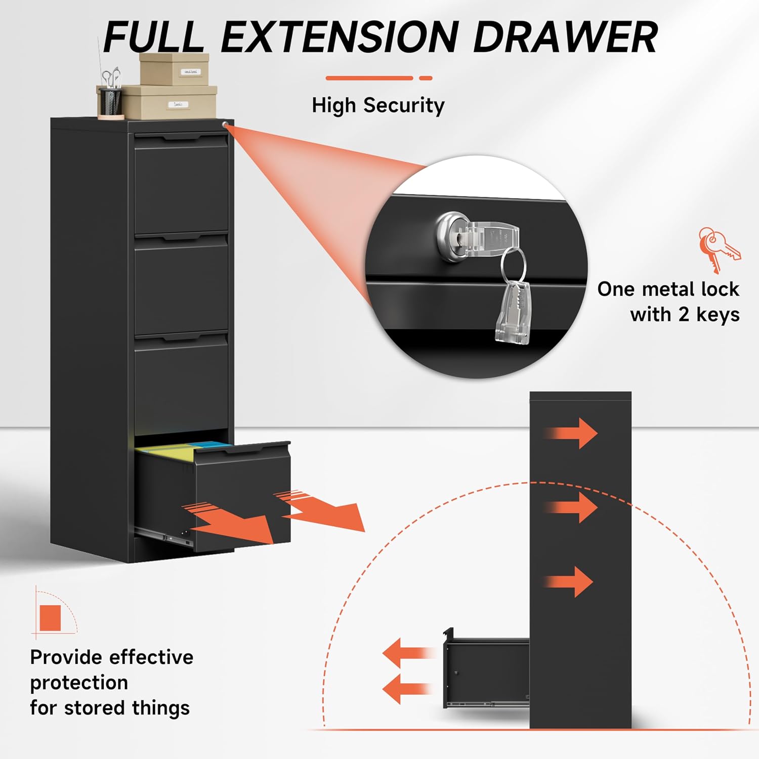 3 Drawer File Cabinet with Lock,Vertical Filing Cabinets for Home Office,Heavy Duty Metal File Cabinet for Hanging A4/Letter/Legal Size File,Vertical File Cabinet 15" W X 17.8" D X 38.3" H-Black