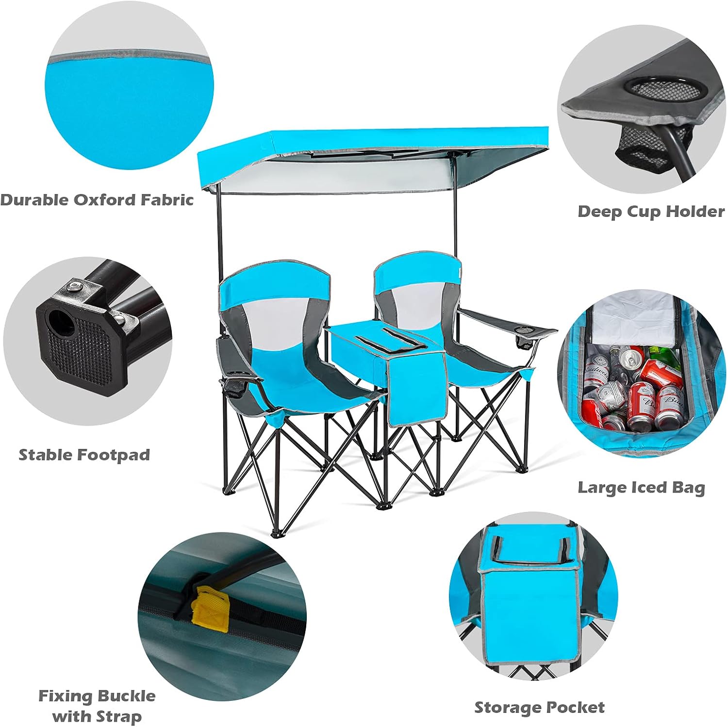 Goplus Double Beach Chair with Canopy Shade