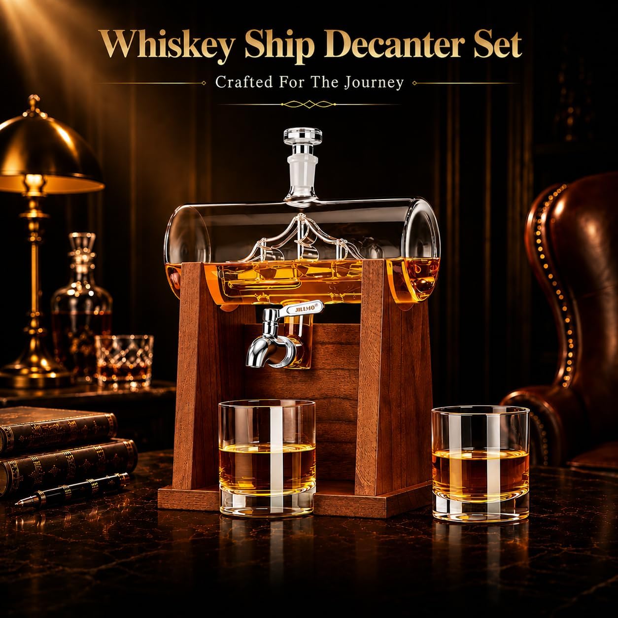 Jillmo Ship Whiskey Decanter Set for Men, 1250ml