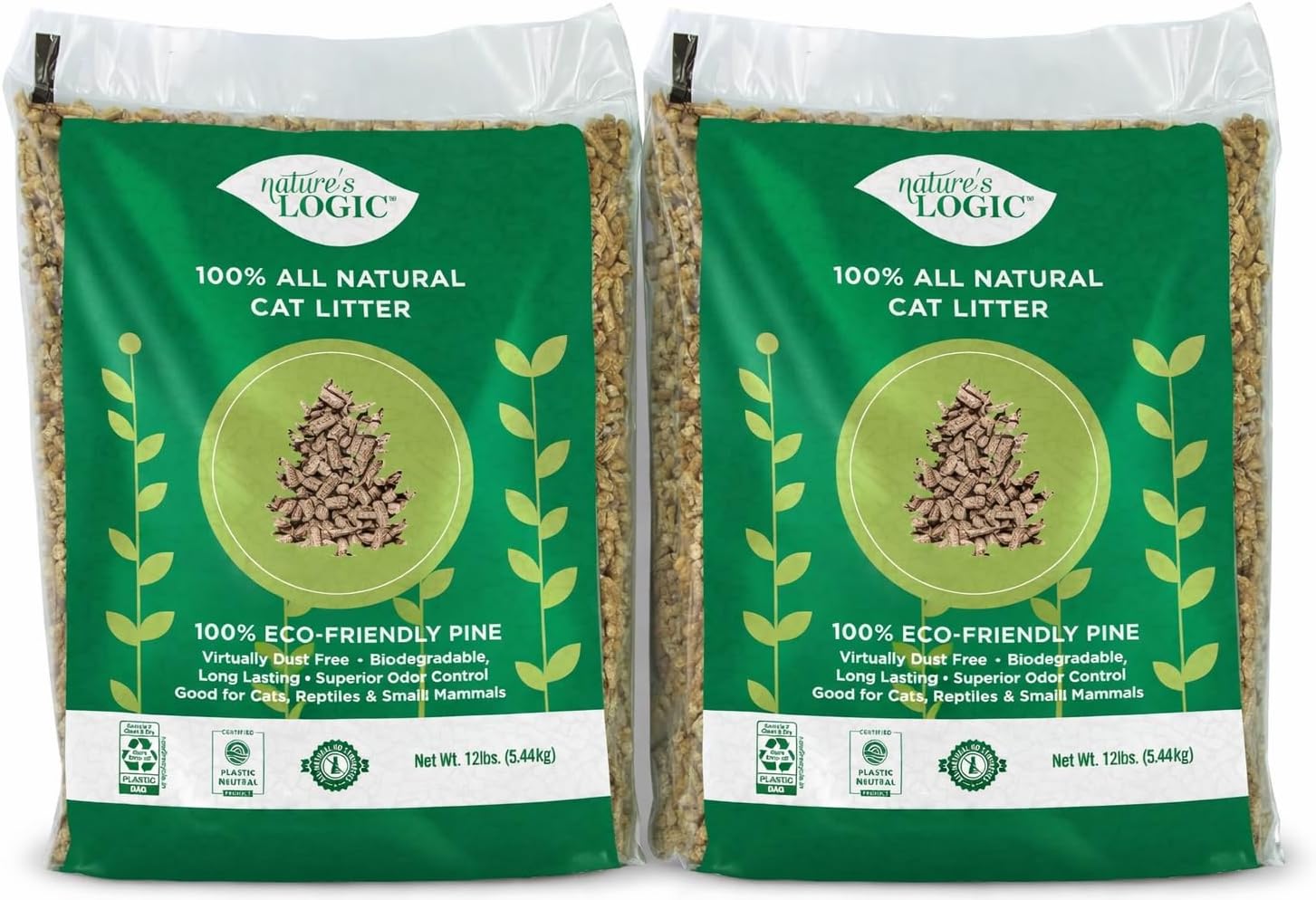 NATURE'S LOGIC Pine Pellet Cat Litter - 100% Natural - Unscented, 12 lb | 100% Natural Pine, Dust-free, Biodegradable, Safe for cats, kittens, reptiles & small pets, Highly absorbent, 12 lb bag