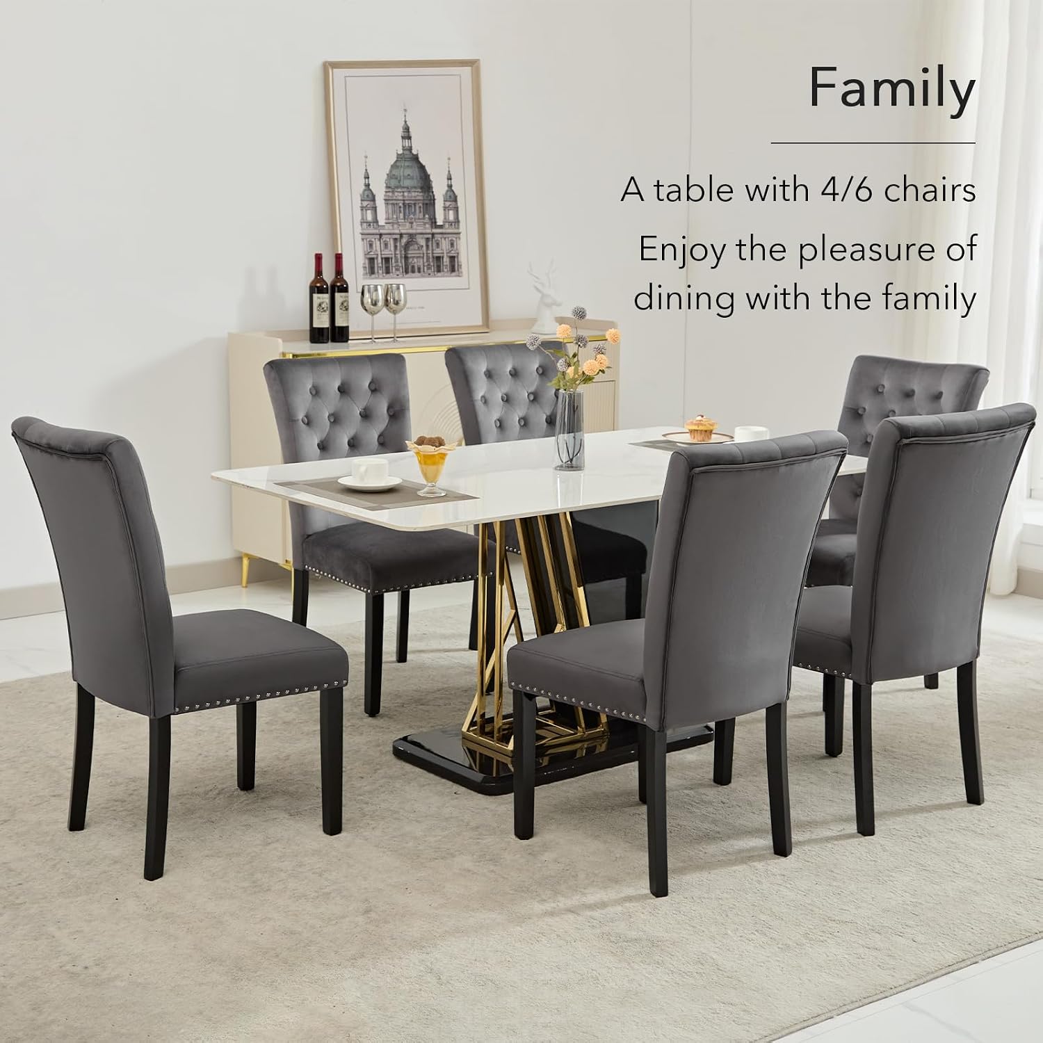adochr Velvet Dining Chairs Set of 2, Parsons Kitchen Chair, Blue