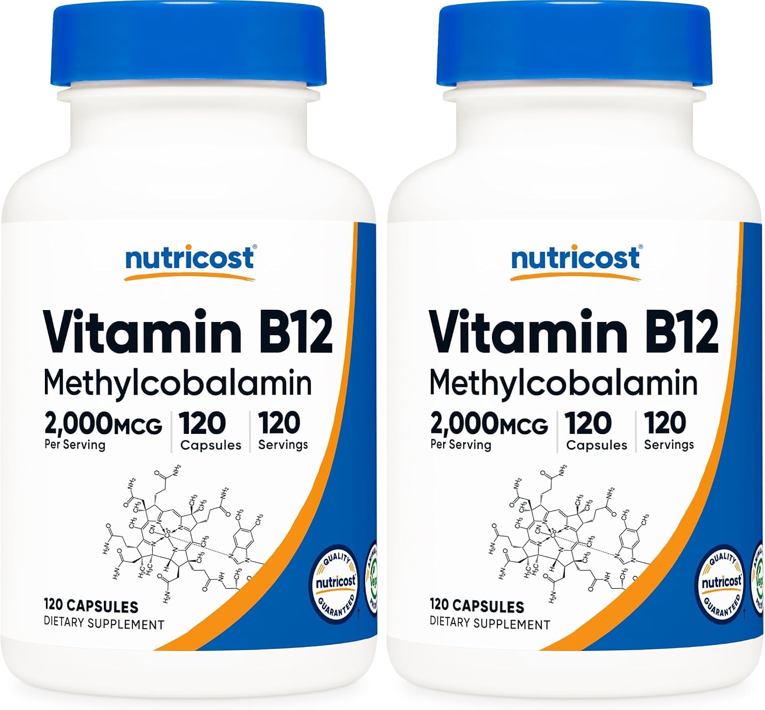 Nutricost Vitamin B12 (Methylcobalamin) 2000mcg, 240 Capsules, Gluten Free | Vegetarian Caps, GMO-Free, B12 Supplement