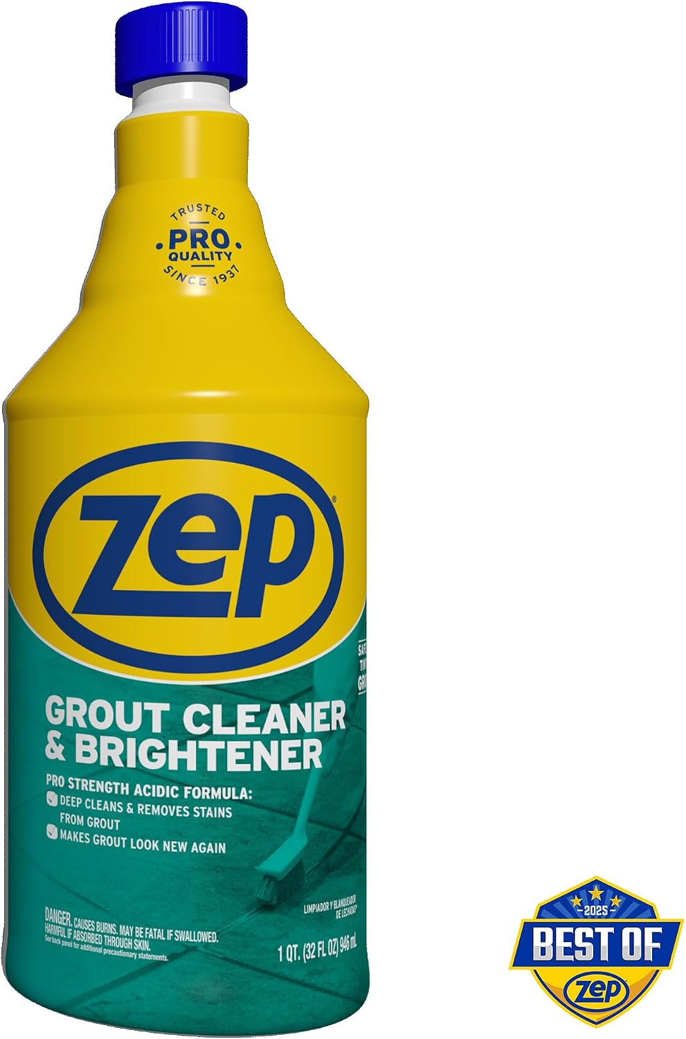 Zep Grout Cleaner and Brightener - 32 Ounce (1 Bottle) - ZU104632 - Deep Cleaning Formula Removes Old Stains From Grout