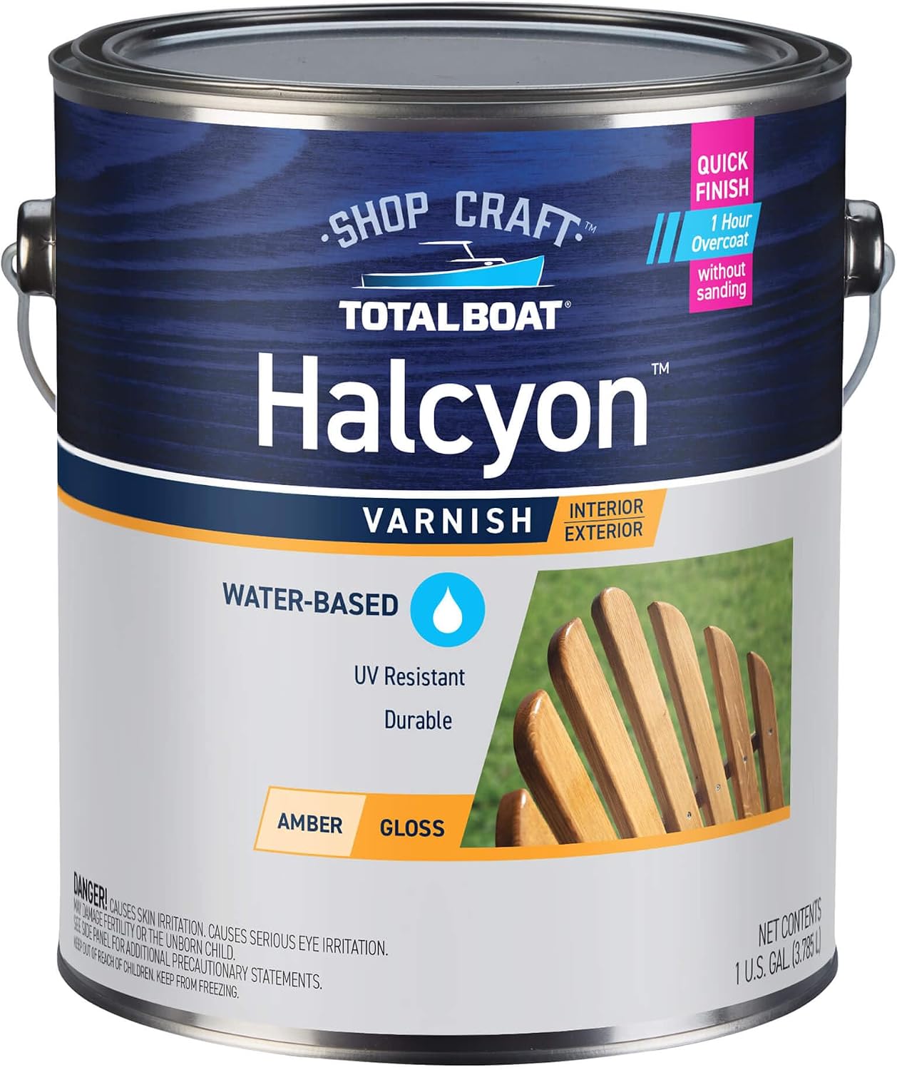 TotalBoat Halcyon Water-Based Marine Varnish for Wood - Clear Satin Quart