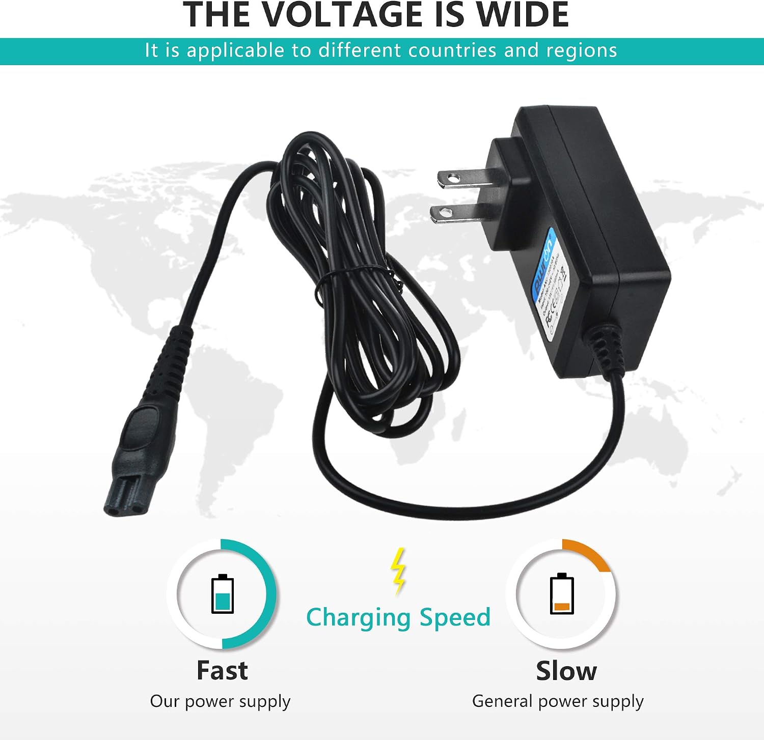 Philips Razor Charger, 15V 5.4W AC DC Adapter (6.6ft) Fits for Philips Norelco HQ8505/8500X Shaver Razor HQ RQ QC QT at PT XL HS Series