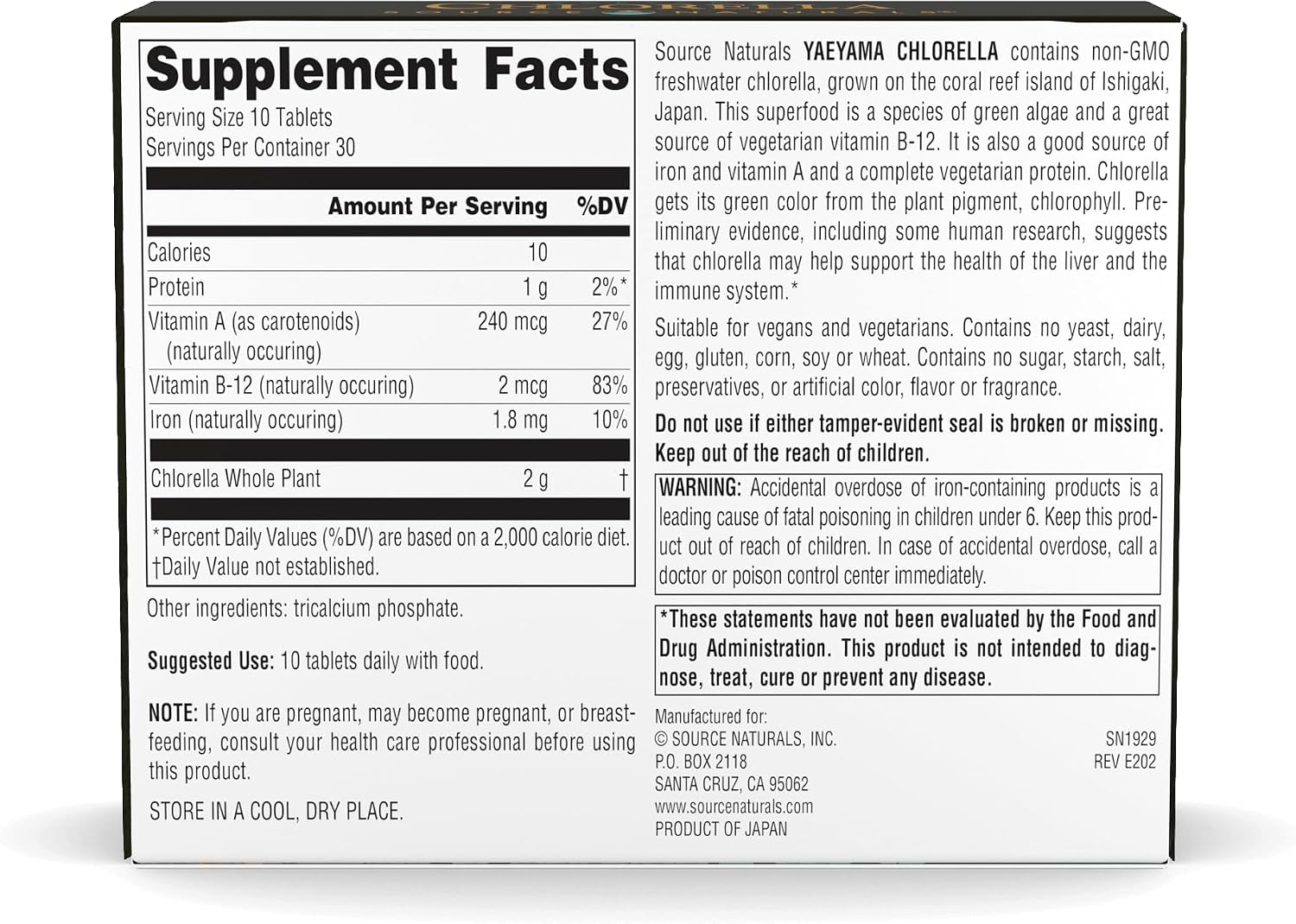 Source Naturals Yaeyama Chlorella, Freshwater Green Superfood*- 200 mg - 300 Tablets