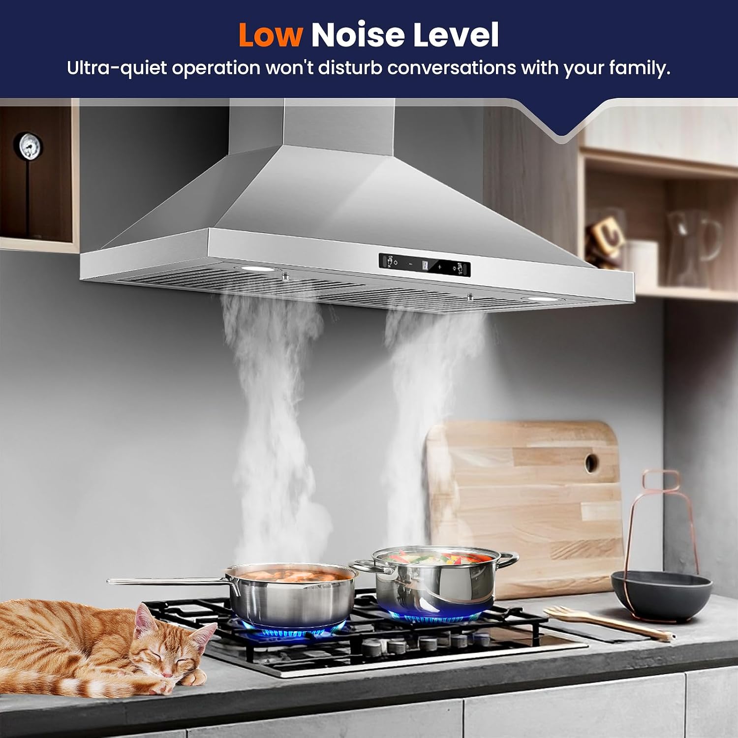 Tieasy Wall Mount Range Hood 30 inch Kitchen Hood 700 CFM with Ducted/Ductless Convertible Duct, Touch Control, Permanent Filters, Stainless Steel