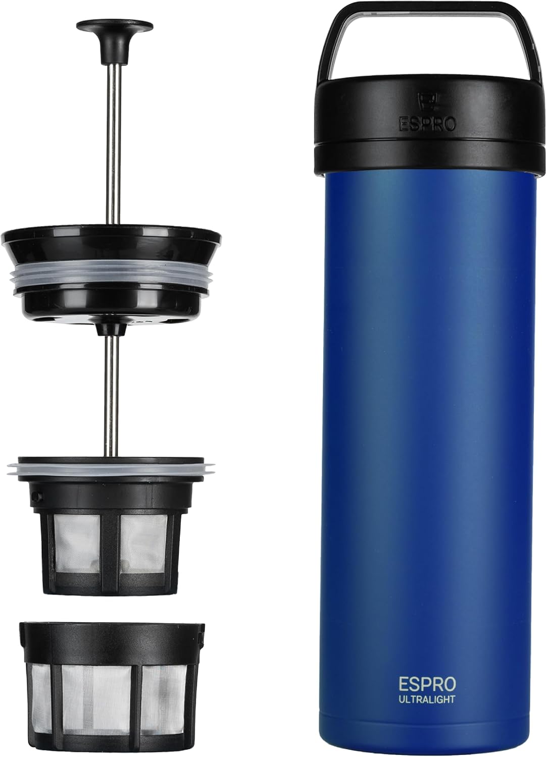 ESPRO Go P0 Ultralight French Press Coffee Maker for Travel, Vacuum Insulated Stainless Steel, 16 Ounces, Matte Meteorite Black