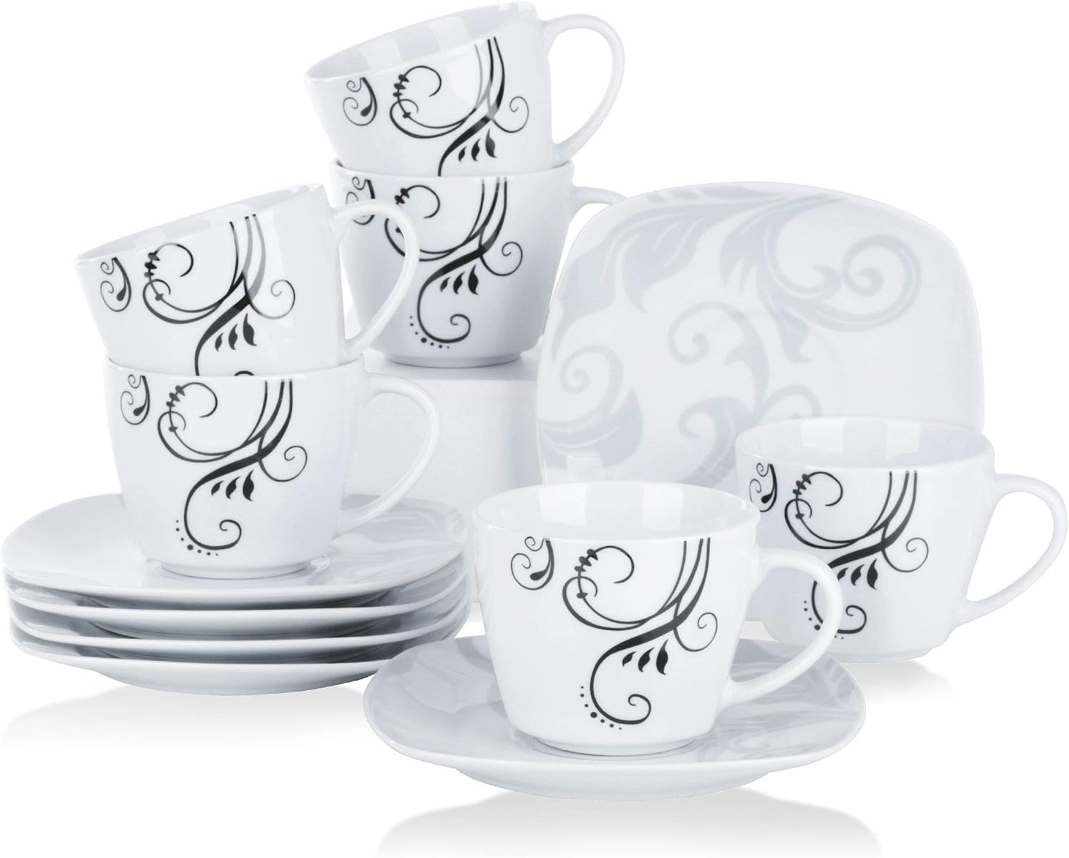 VEWEET 30 PCS Ceramic Dinnerware Sets for 6, Pink Floral Dish Set, ANNIE | Porcelain Dinner Set Including Dessert Plates, Soup Plates, Dinner Plates, Cups & Saucers, Microwave & Dishwasher Safe