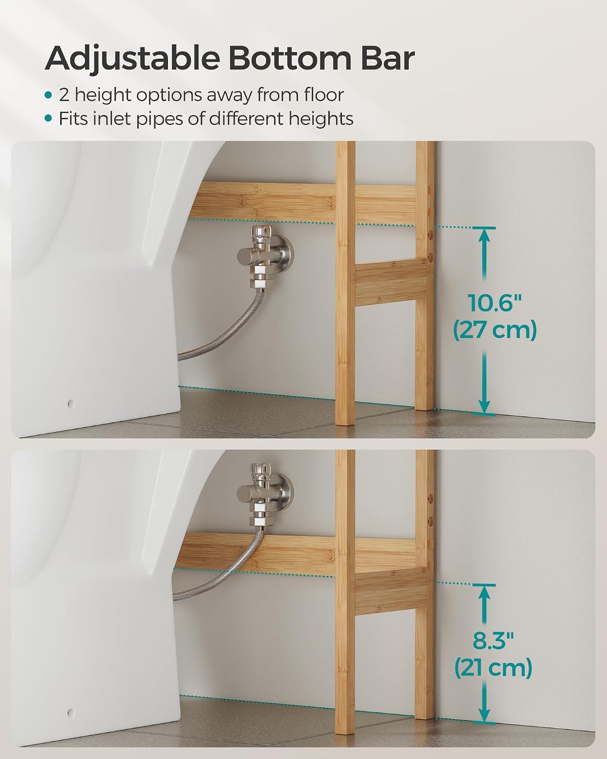 SONGMICS Bamboo Over The Toilet Storage Cabinet, Adjustable Inside Shelf