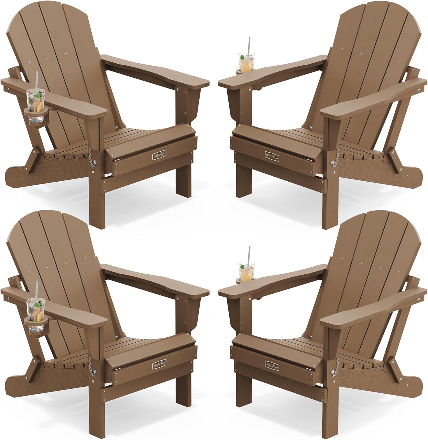 SERWALL Folding Adirondack Chairs with Cup Holder, Outdoor Fire Pit - Blue