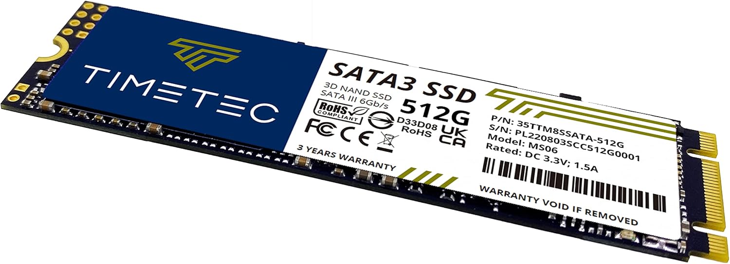 Timetec 1TB SSD 3D NAND SATA III 6Gb/s M.2 2280 NGFF 512TBW Read Speed Up to 550MB/s SLC Cache Performance Boost Internal Solid State Drive for PC