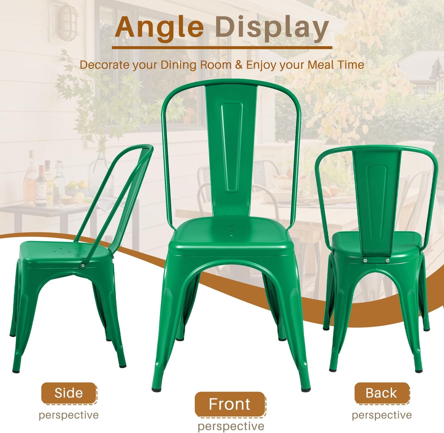Furmax Metal Dining Chair Indoor Outdoor Use Stackable Classic Trattoria Chair Chic Dining Bistro Cafe Side Metal Chairs Set of 4 (Ivory White)