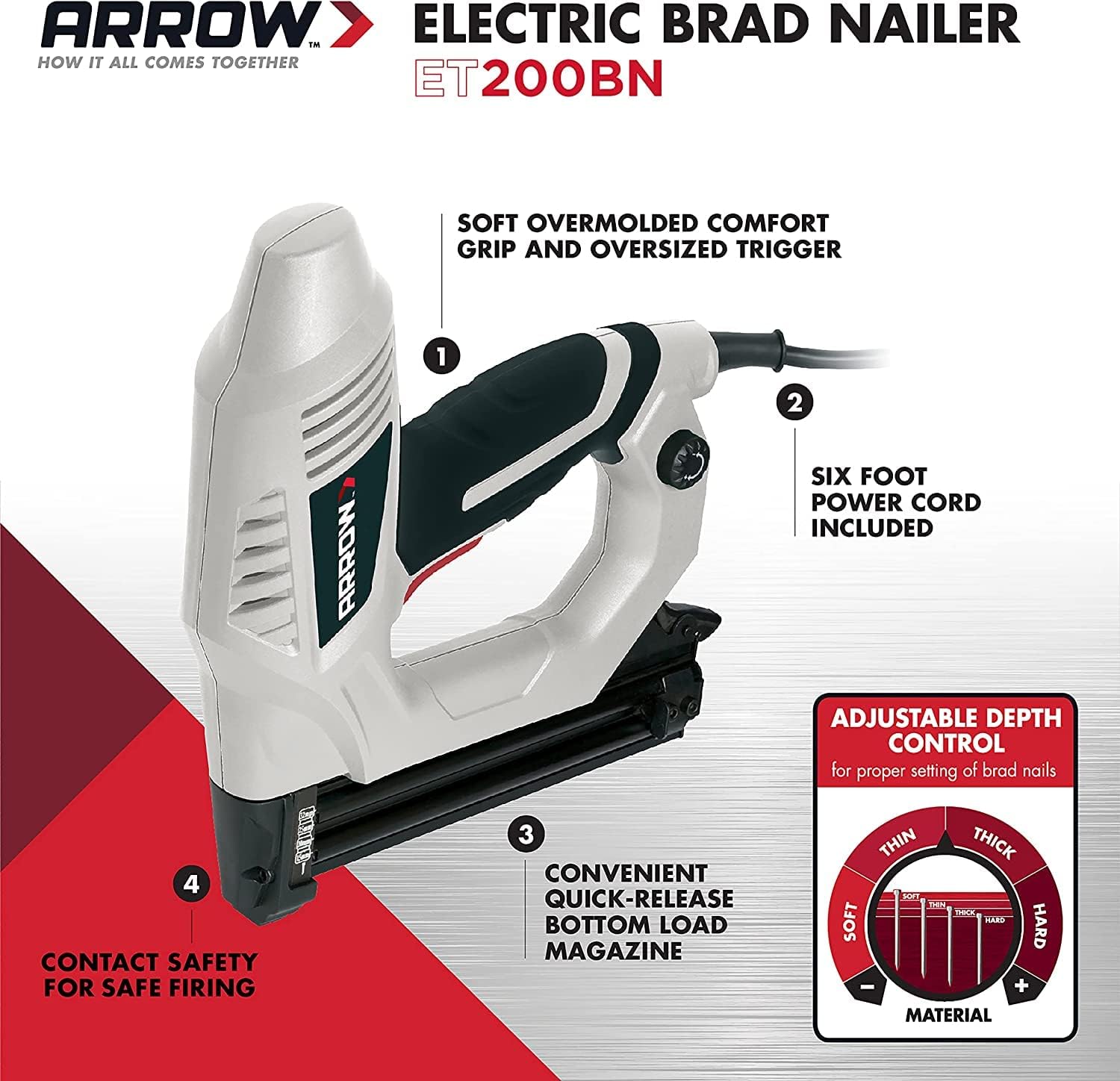 Arrow ET200BN Heavy Duty Electric Brad Nailer, Professional Nail Gun for Trim, Picture Frames, Crafts, Fencing, Uses Brad Nails in 5/8", 3/4", and 1"