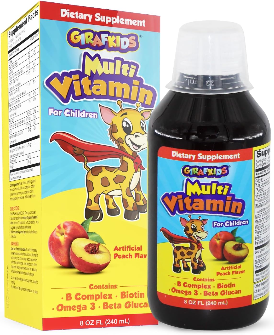 GirafKids Liquid Multivitamin for Kids with B Complex, 8 Fl Oz, Ages 4+