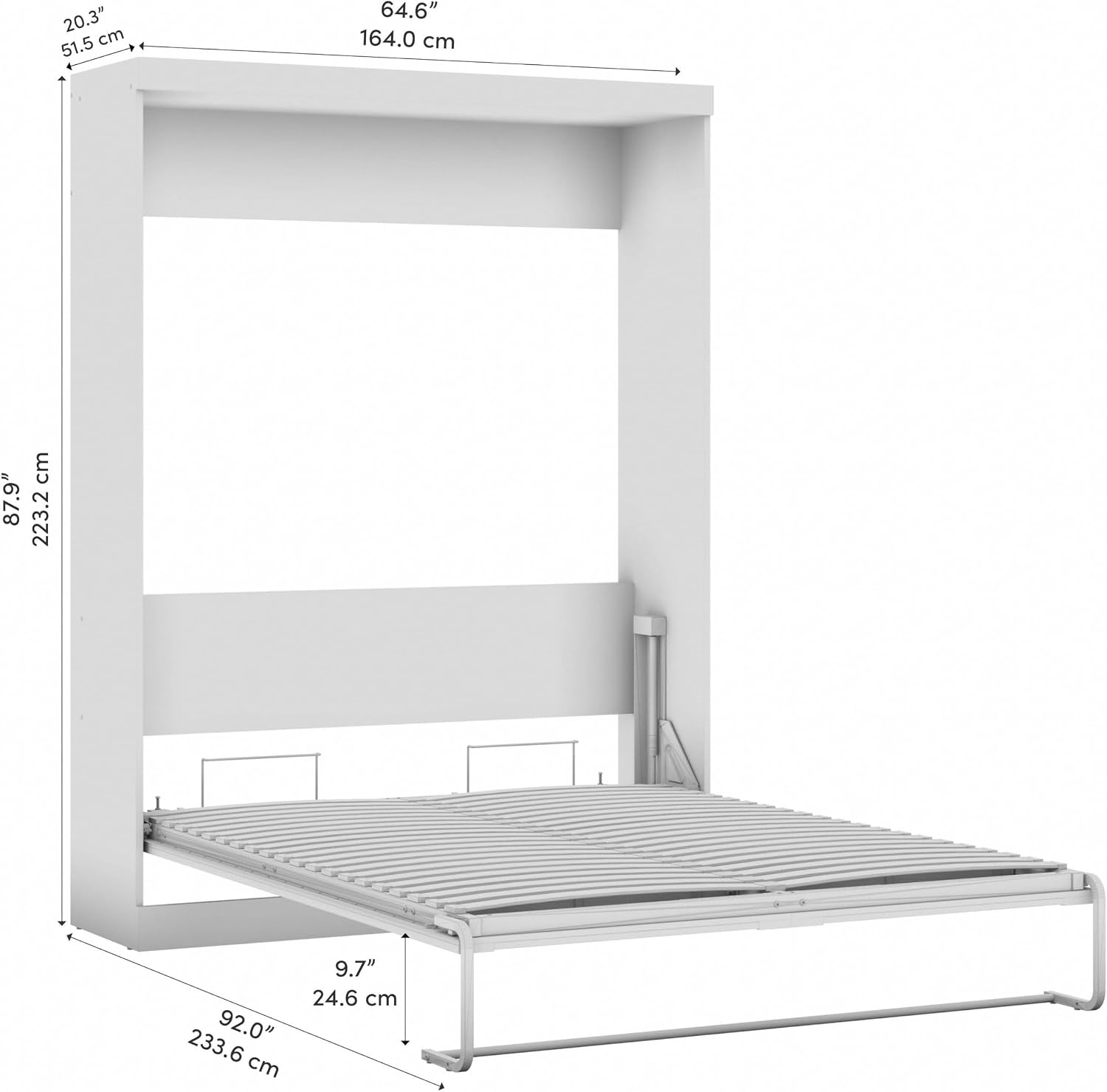 Bestar Pur Queen Murphy Bed, 65-inch Space-Saving Sleeping Arrangement for Multipurpose Area, Bedroom, Guest Room, or Living Room | Dual piston mechanism; for guest room or multipurpose space; Shaker-inspired trim with metal handles