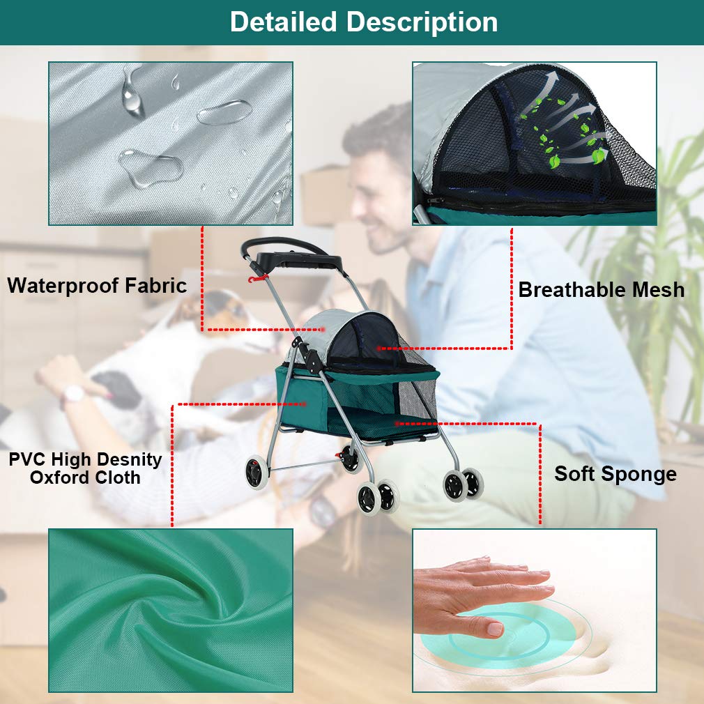 Pet Stroller 4 Wheels Posh Folding Waterproof Portable Travel Cat Dog Stroller with Cup Holder,Blue