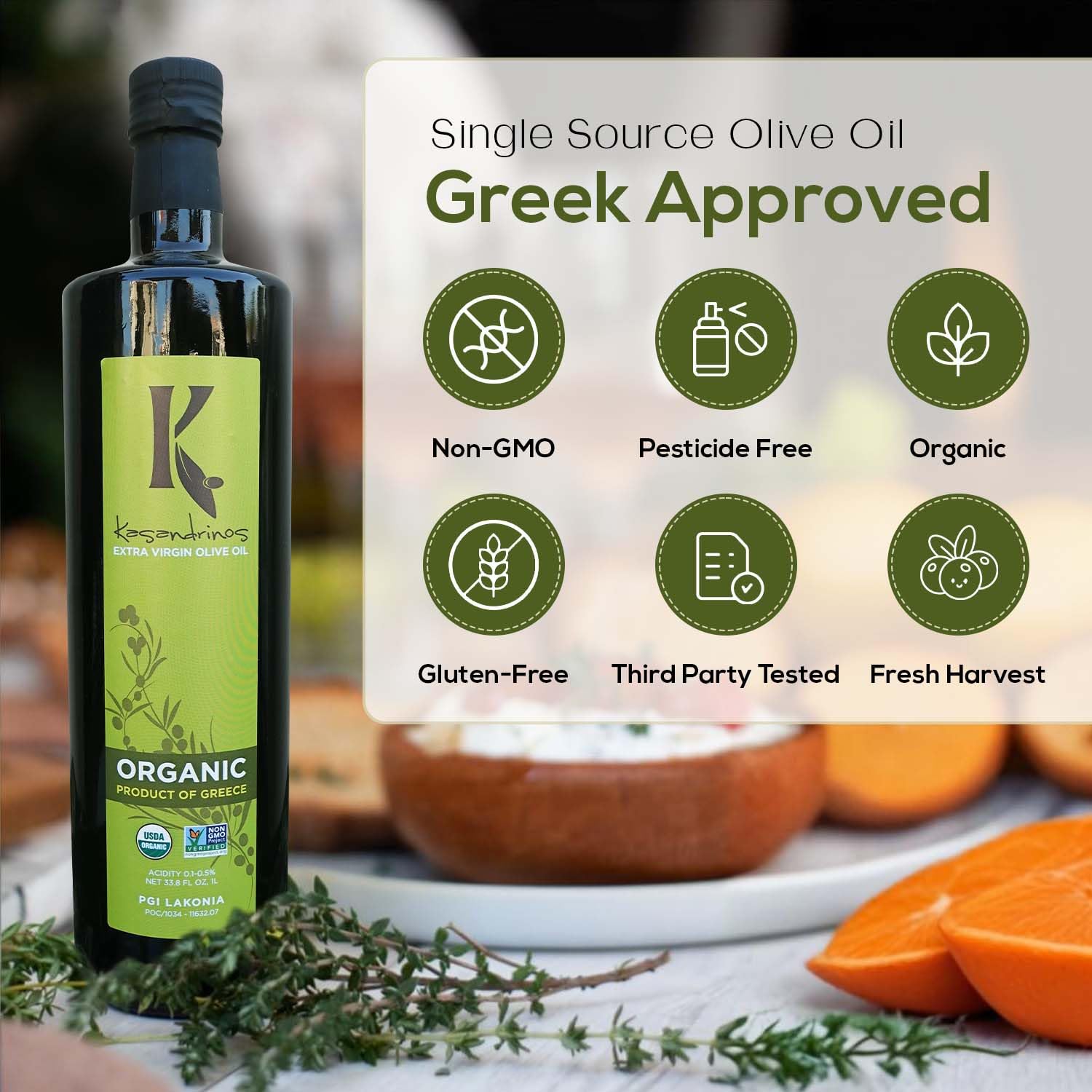 Kasandrinos Organic Olive Oil Extra Virgin, Polyphenol Rich Greek Olive Oil, 100% Organic First Cold Pressed, Mild + Delicate Flavor, Verified by Non GMO, 500 ml / 16.9 oz