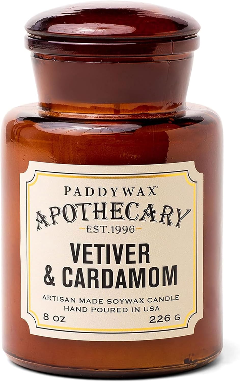 Paddywax Artisan Apothecary Scented Candle, Tobacco & Patchouli, 8 oz | With Lid, Reusable Glass Jar, Clean Burning Soy Candle, Approx. 54 Hour Burn Time