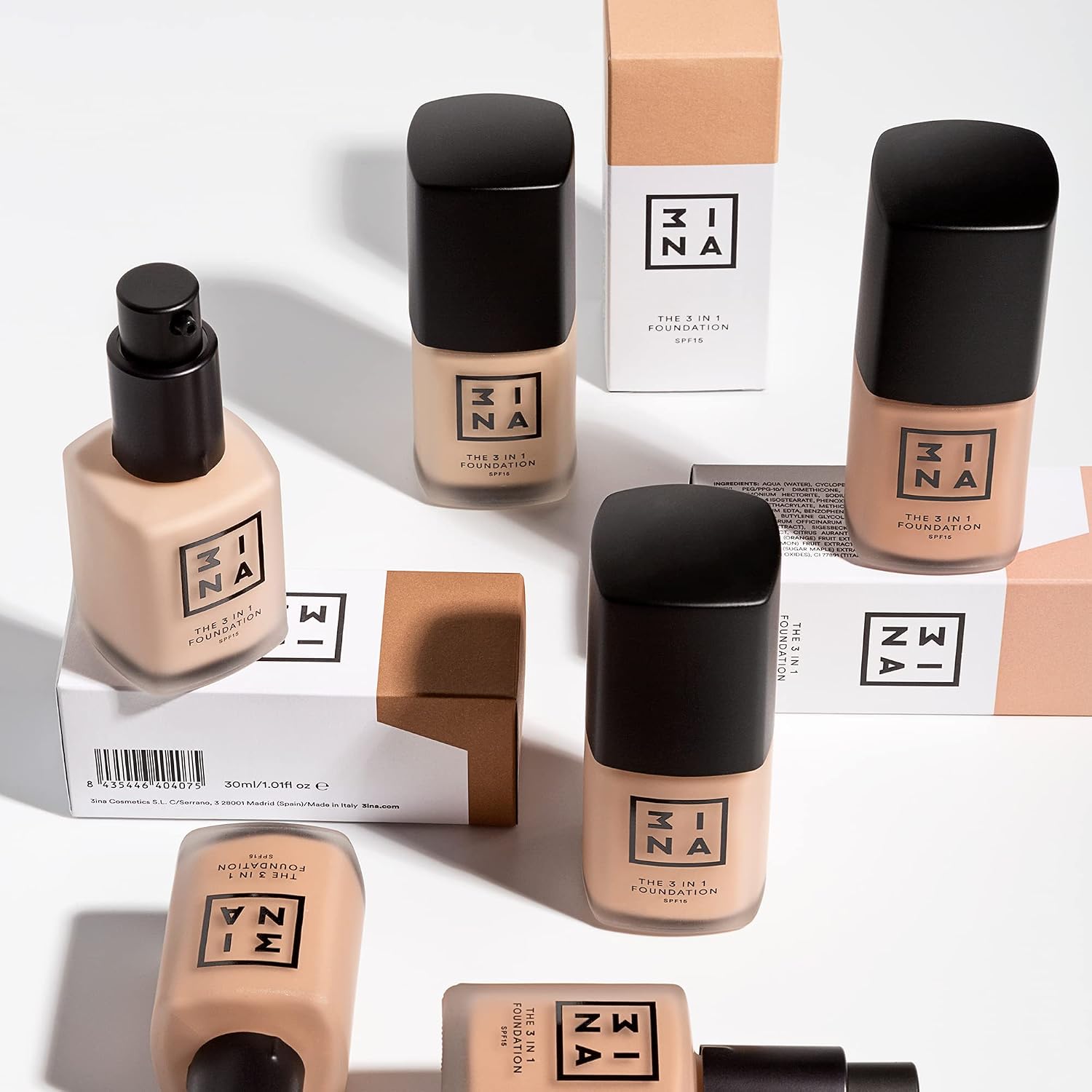 3INA The 3-in-1 Foundation – Liquid Foundation with SPF 15 – 12-Hour, Light to Medium Coverage – Skincare, Concealer, Coverage in One – 213 – 1.01 oz