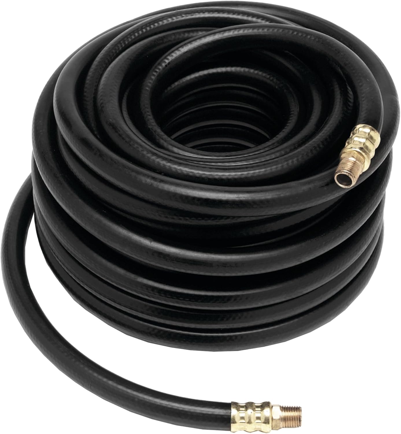 Performance Tool M603P 3/8 in. x 50 ft. Rubber Air Compressor Hose | 1/4-inch NPT fittings. Handles up to 300 PSI. Flexible, lightweight shop air hose is kink and weather resistant