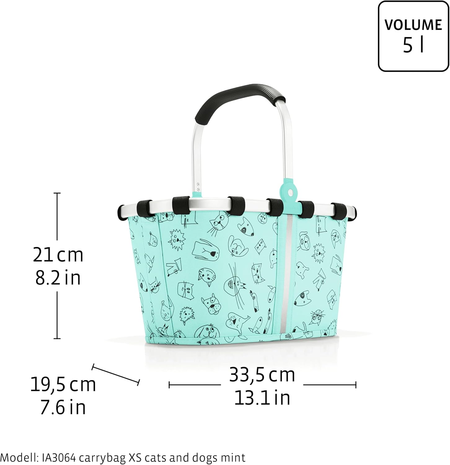 Reisenthel Carrybag XS Kids Shopping Basket 33.5 x 18 x 19.5 cm / 5 litres, Cats and Dogs Mint, 19.5 x 33.5 x 18 Centimeters, BAG