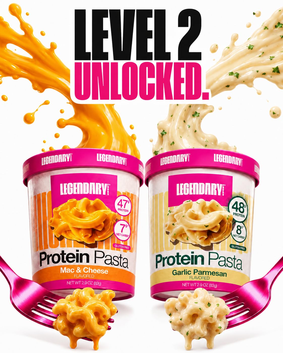 Legendary Foods 48g Protein Pasta Gluten Free Garlic Parmesan Cup | 8g Net Carbs, High Fiber Keto Pasta, Instant Protein Lunch - Low Carb Diet, Microwave Pasta Cups, Post workout Quick Meal