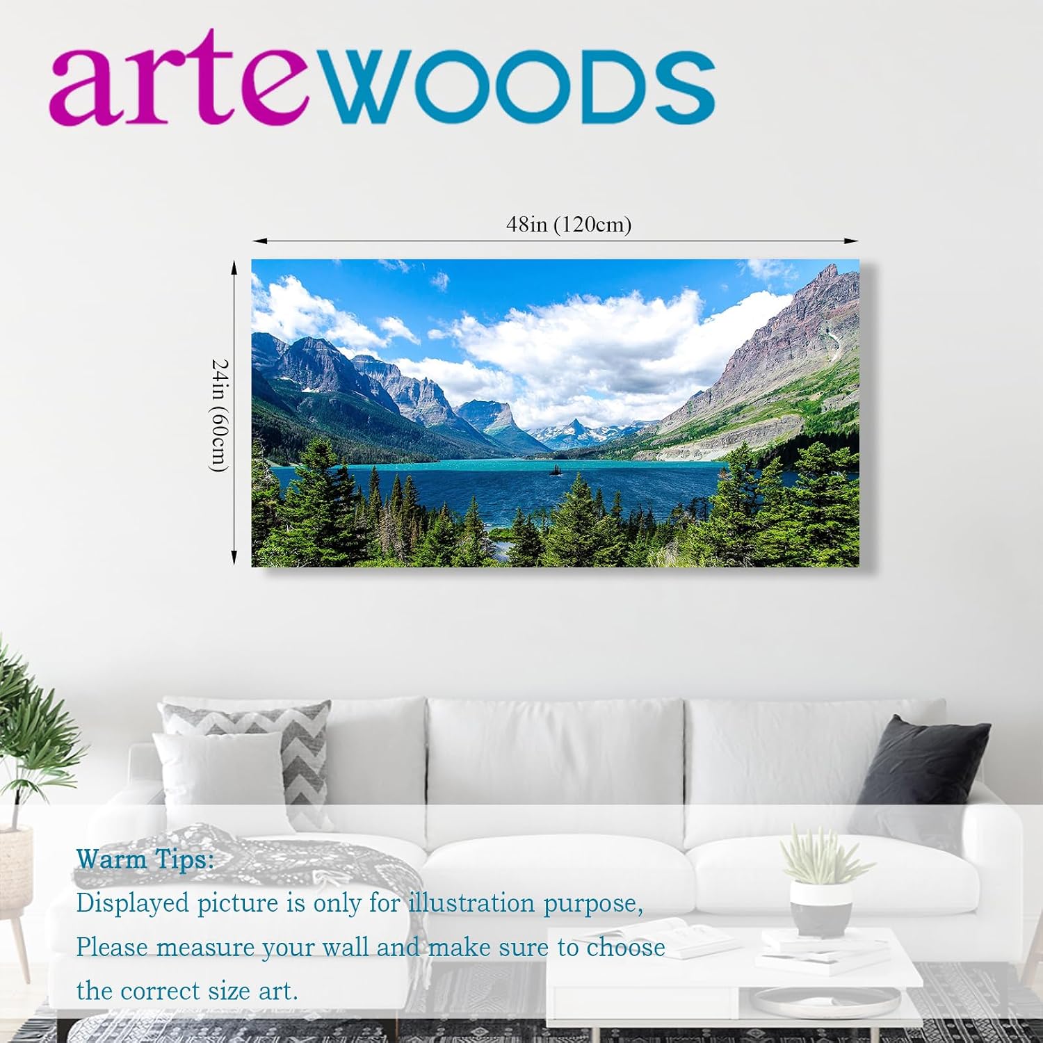 arteWOODS Ocean Wave Canvas Wall Art Beach Sunset Pictures Coastal Nature Artwork Blue Sea Painting Prints for Living Room Bedroom Home Office Decoration 20" x 40"